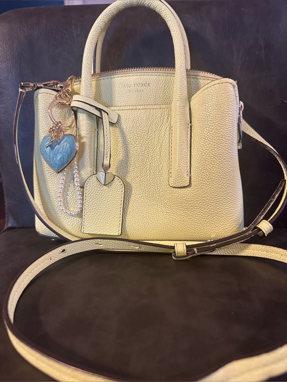 Kate Spade Pebbled Leather Satchel with Heart Charm